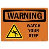 Signmission OSHA WARNING Sign, Watch Your Step W/ Symbol, 5in X 3.5in Decal, 10PK, 5" W, 3.5" H, Landscape, PK10 OS-WS-D-35-L-12948-10PK
